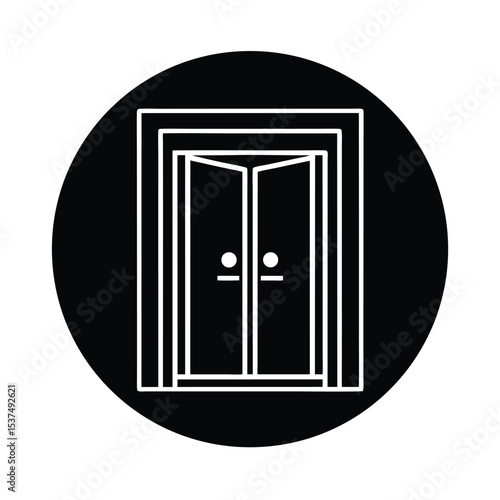 Double door icon on black circle background