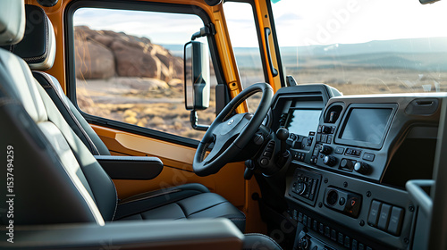Interior of an overland adventure truck in the desert