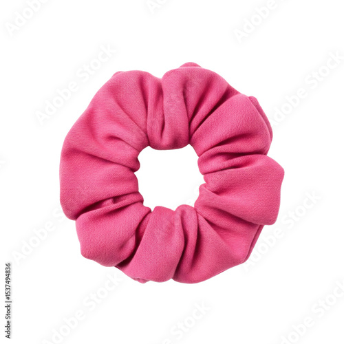 Fotografie Pink hair scrunchie elastic band, isolated on transparent background