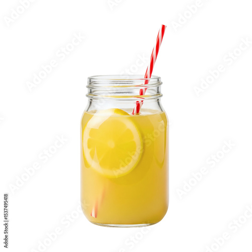 Fotografia Lemonade drink in mason jar with straw, isolated on transparent background