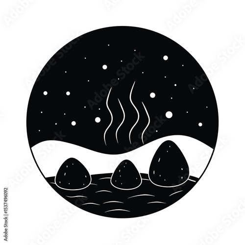 Minimalist Onsen Illustration Black and White Design