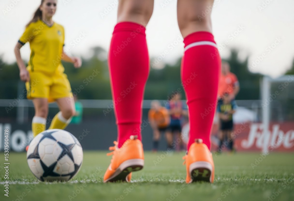 Fototapeta premium Pés de uma jogadora de futebol com a bola.