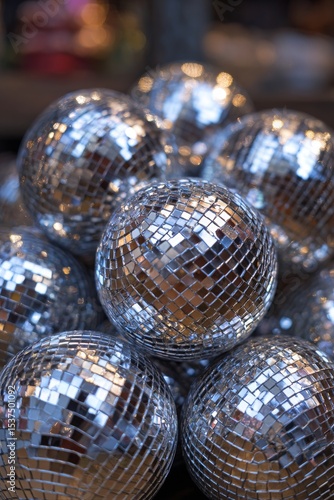 Shiny Disco Balls Arranged in a Festive Display for an Upcoming Party Celebra...