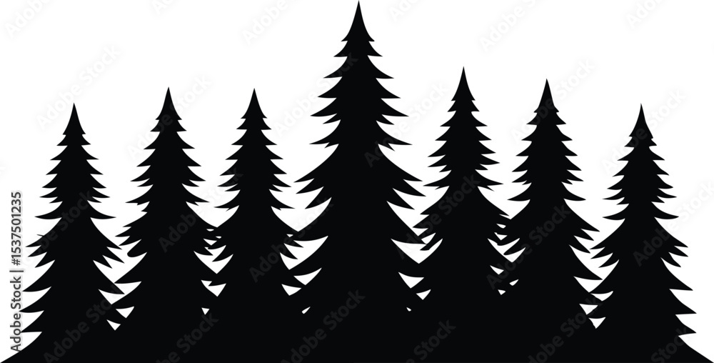 Obraz premium Silhouetted evergreen trees winter forest landscape