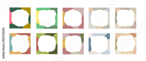 ビンテージ、アースカラーの正方形のあしらい、見出し、フレームのセット
