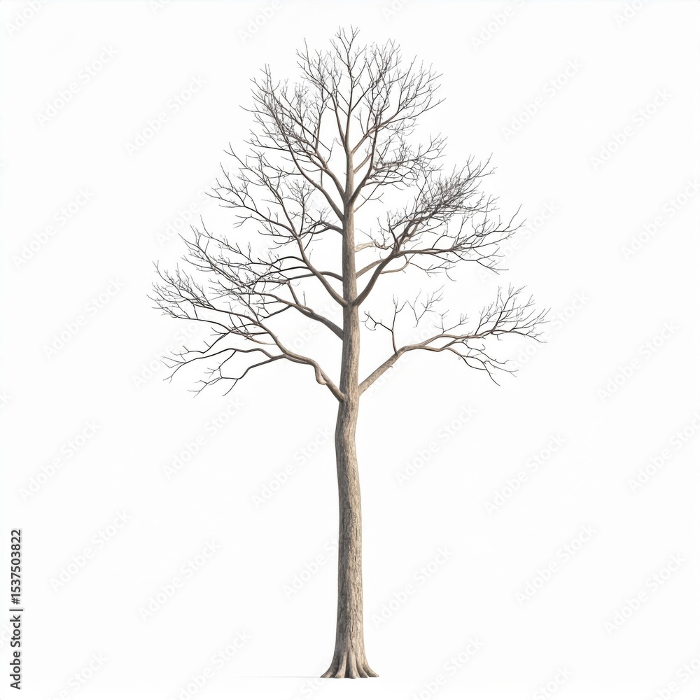 Obraz premium Tall Bare Tree on White Background