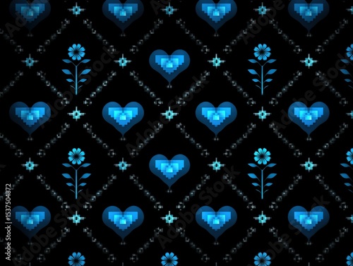 Blue pixelated hearts and f...