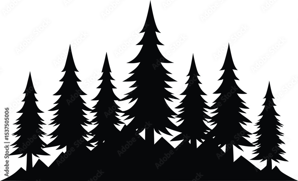 Fototapeta premium Majestic silhouette of evergreen trees on a hill