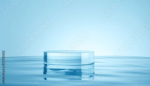 Hexagonal Glass Platform on Blue Water