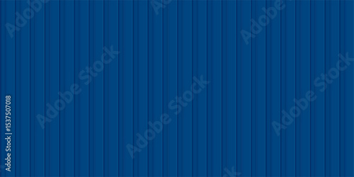 Blue shipping container wall. Seamless vertical metal panel texture with embossed ridges and industrial design. Cargo container backdrop. Realistic vector illustration.
