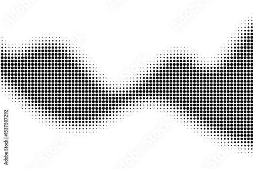 Dot gradient wave pattern. Abstract halftone black and white dotted background with curved gradient effect. Retro comic book style texture wallpaper. Graphic vector illustration.