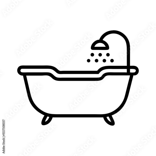 Classic clawfoot bathtub with showerhead and modern design concept of transparent background  