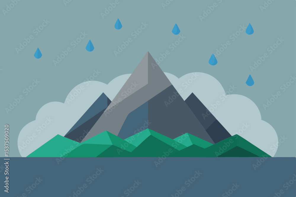 Rainy Mountain Landscape A Serene Minimalist Illustration of Peaks and Clouds Rainy Mountain Landscape A Serene Minimalist Illustration of Peaks and Clouds