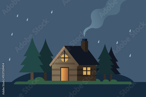 Wallpaper Mural Cozy Cabin in the Woods A Rainy Night Illustration Torontodigital.ca