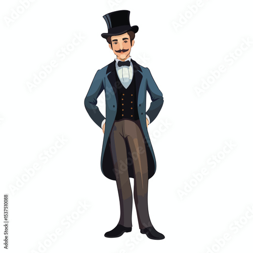 Elegant Cartoon Man in Suit with Top Hat Icon Image for Business Purposes