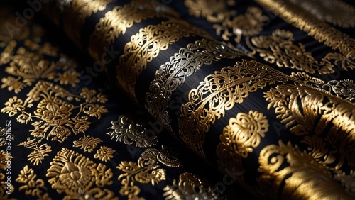 Malaysian Songket Silk Macro with Gold Woven Diamond Motifs

