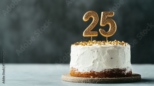 Gold Number Candles Signify 25 Years on a Delicious Decorated Cake.