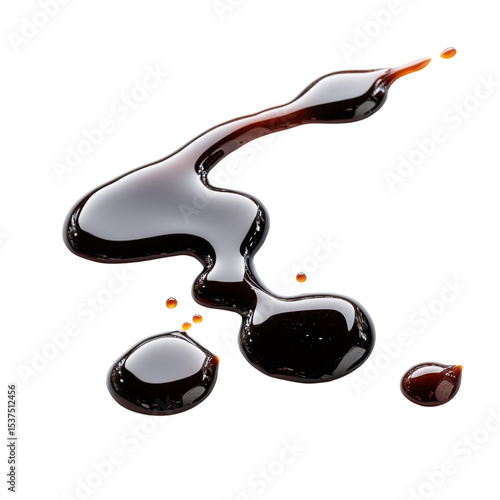 Spilled soy sauce set drops on white background