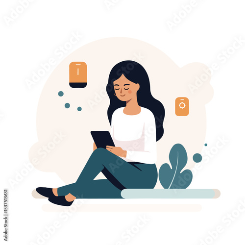 Professional Businesswoman Working on Laptop and Smartphone Avatar Character Illustration