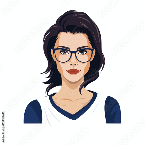 Professional Woman with Glasses Icon on White Background Vector Illustration