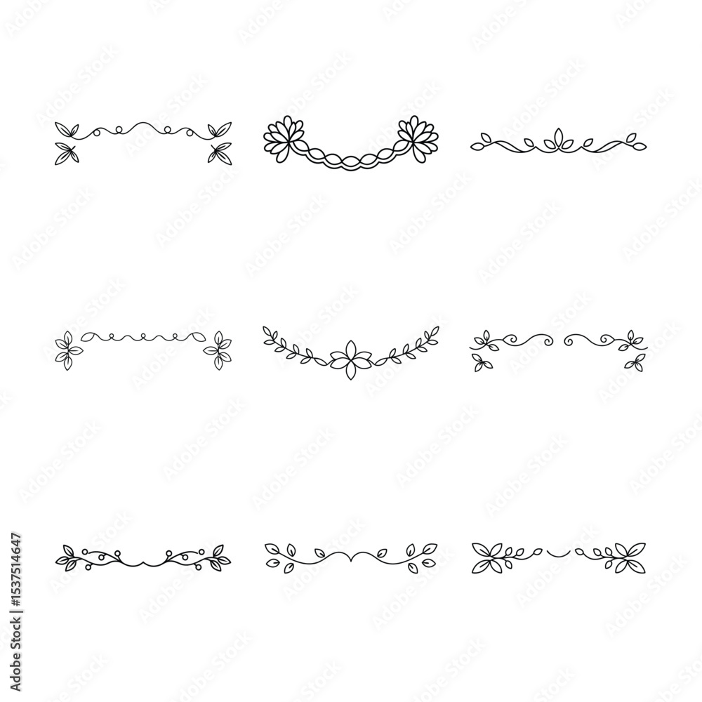 Obraz premium Collection of Nine Hand Drawn Floral and Botanical Dividers and Design Elements