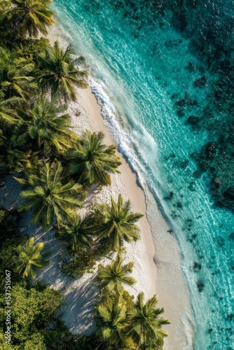 Tropical Beach With Clear Turquoise Water and Palm Trees at Midday.