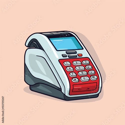 Professional Vector Illustration of Dataphone and Credit Card with Red Lines for Business Transactions and Technology Concept