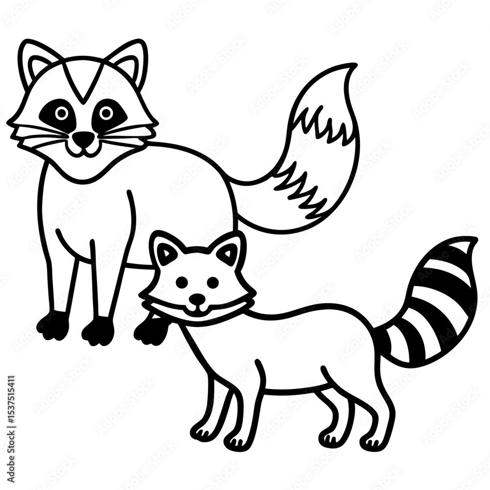Simple Fox & Raccoon Doodle Illustration Simple Fox & Raccoon Doodle Illustration