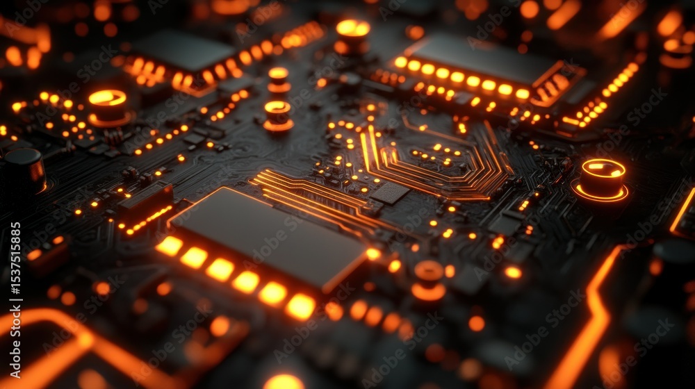 Obraz premium Close-up of glowing circuit board
