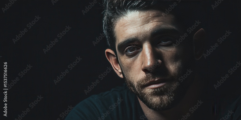 Intense Portrait of a Thoughtful Man in Low Light Setting Intense Portrait of a Thoughtful Man in Low Light Setting