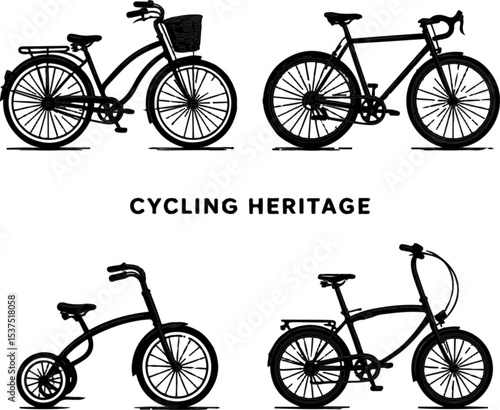 Four Black Bicycle Silhouettes Cycling Heritage Illustration