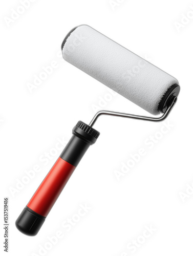 paint roller with red and black handle, isolated on transparent background
