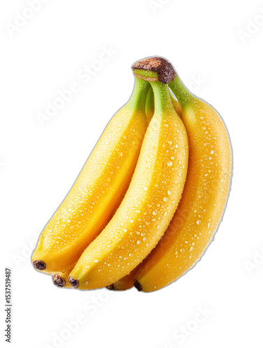 fresh yellow bananas with water drops isolated on transparent background
