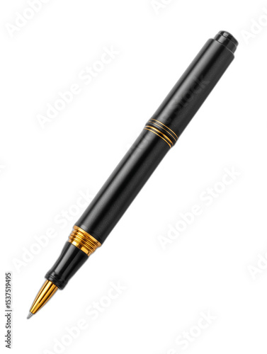 luxury black and gold fountain pen isolated on transparent background
