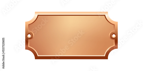 Blank bronze nameplate plaque with decorative edges and screw holes. Metallic label for engraving, signage, awards, door signs. Realistic vector illustration.