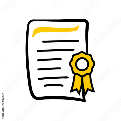 Hand Draw document with ribbon seal icon for Web and Graphic design