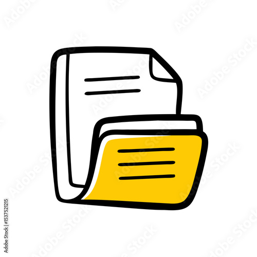 Hand Draw file folder with paper icon for Web and Graphic design