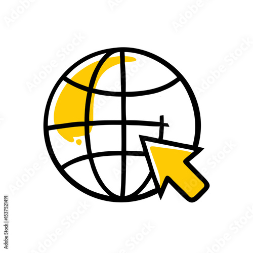 Hand Draw globe with cursor internet access icon for Web and Graphic design