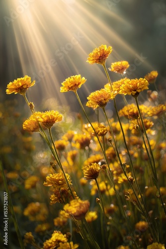 Bright Sunlight Filters Through Blooming Yellow Flowers Attracting Busy Bees ...