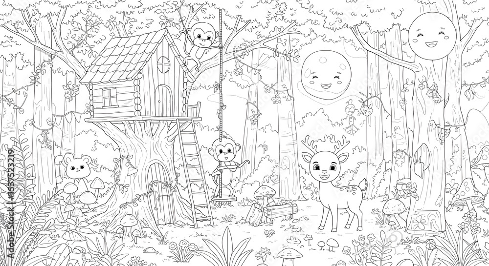 Fototapeta premium Enchanted Forest Coloring Page