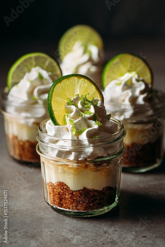 Delicious Key Lime Pie Desserts in Mason Jars With Whipped Cream and Lime Slices