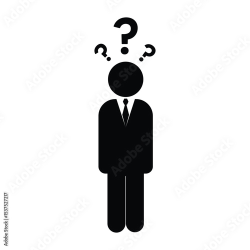 Businessman icon with question marks confusion concept