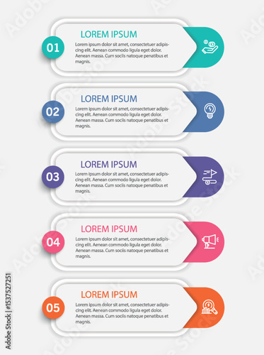 Infographic template with 5 options, steps, process chart. Can be used for workflow layout, diagram, annual report, web design	