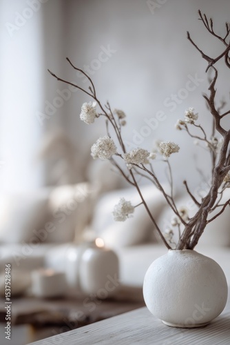 Elegant Floral Arrangement in a Minimalist Living Room With Soft Lighting and...