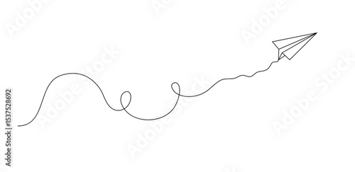 Paper plane outline doodle hand drawn vector illustration, concept of travel, trip by plane, voyage or sending message, kids toy simple line art, symbol of freedom, idea
