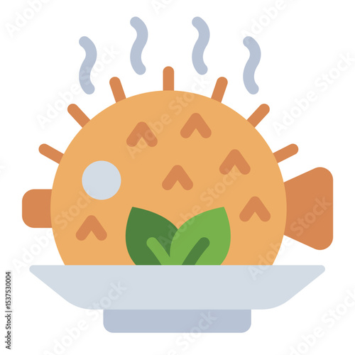 Pufferfish flat icon great for seafood menus or exotic dish graphics