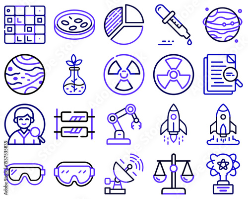 Science and Research vector icon set featuring black silhouettes