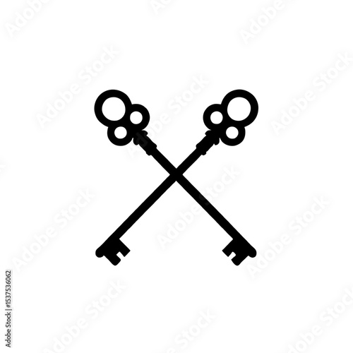 Minimalist black silhouette of papal keys crossed in an X formation on white background