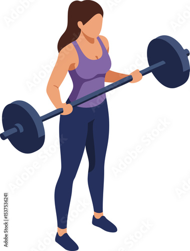 Woman lifting barbell weights for fitness training and strength building exercise vector illustration 