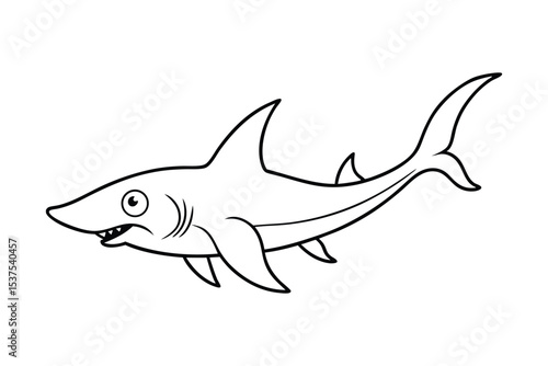 Goblin shark with elongated snout exploring the ocean depths Line Art Vector illustration